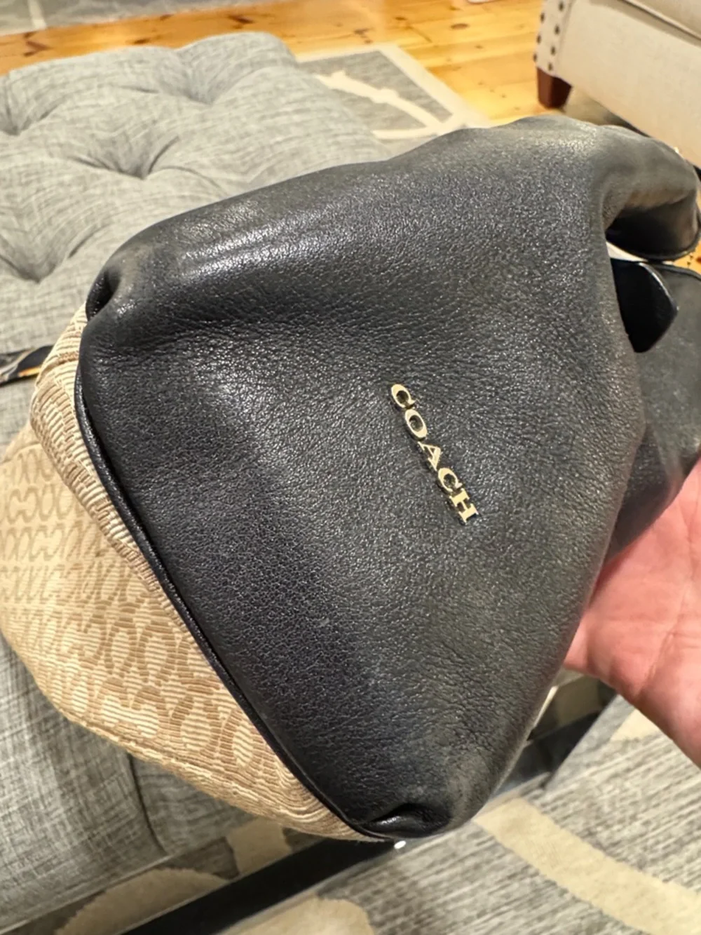 Coach Madison Signature Canvas Leather Black Tan Shoulder Bag - Picture 16 of 17